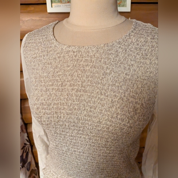 Hem & Thead NWT Stretchy Beige Smocked Top Bell Sleeves Ruffle Trim - Picture 6 of 7